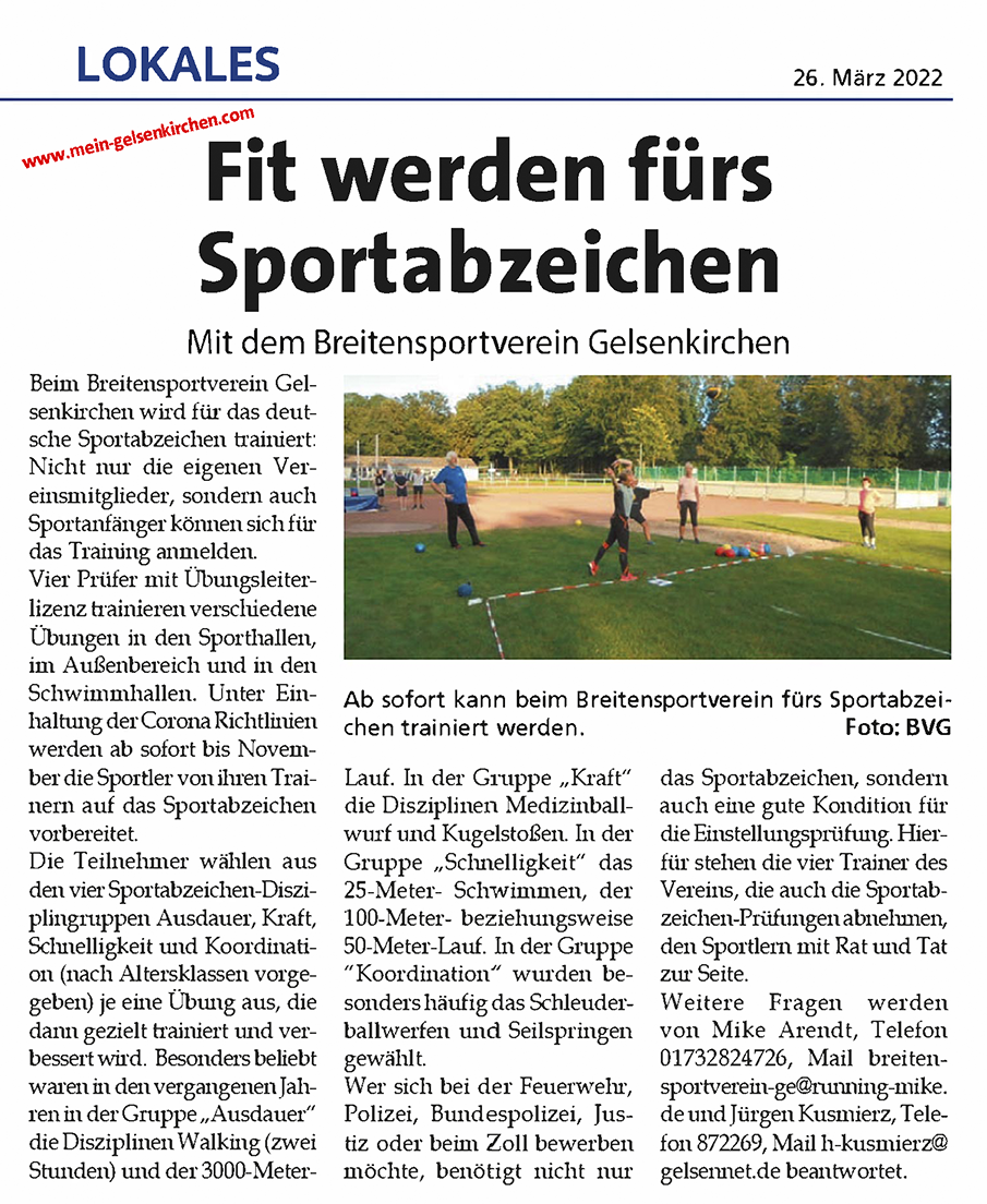 26.03.2022 Mein Gelsenkirchen - Fit werden fuers sportabzeichen!